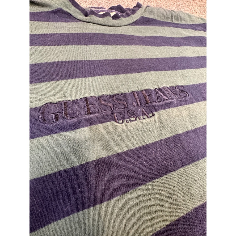 Vintage Guess Jeans USA Striped T Shirt XL 90s Made in USA Embroidered Logo - Picture 5 of 7